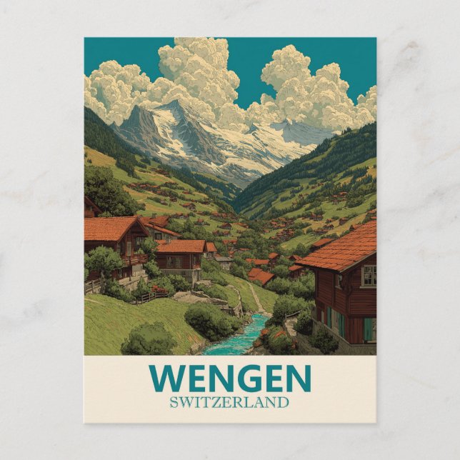 Wengen Switzerland Vintage Travel Postcard (Front)