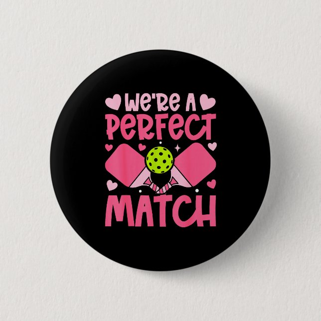 We're A Match Ckleball Couple Paddle Hearts Valent 2 Inch Round Button (Front)