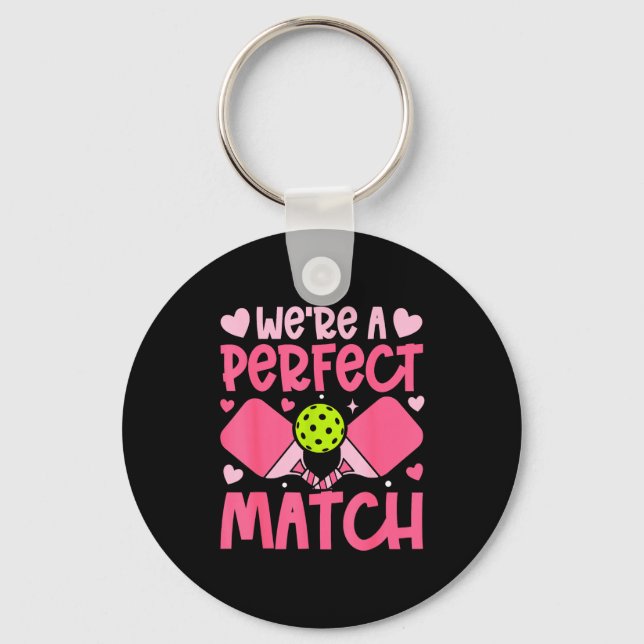 We're A Match Ckleball Couple Paddle Hearts Valent Keychain (Front)