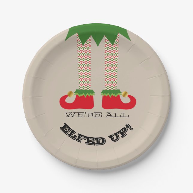 We're All Elfed Up! Funny Christmas Holiday Party Paper Plate (Front)