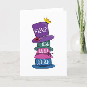 We're All Mad Here Mad Hatter Alice in Wonderland Holiday Card