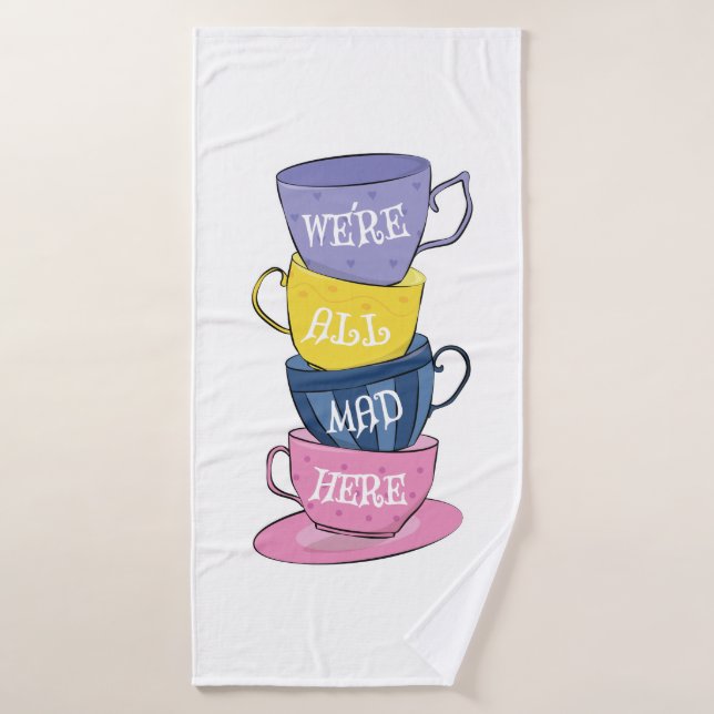 We're All Mad Here - Mad Tea Party Cups Bath Towel (Bath Towel)