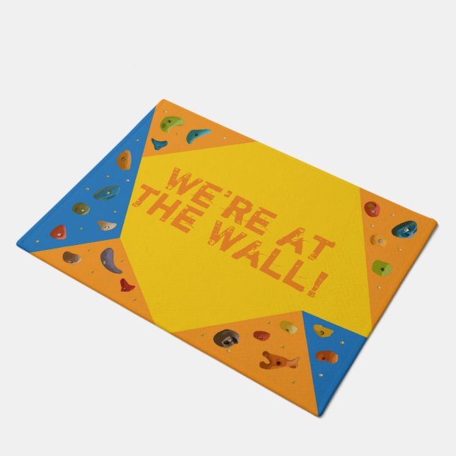 We're At The Wall Funny Rock Climbing Doormat (Angled)