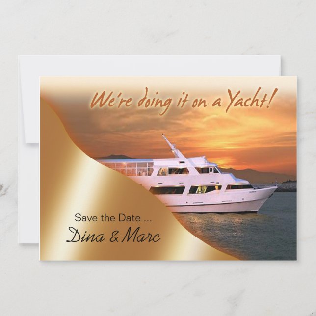 We're doing it on a Yacht Save the Date (Front)
