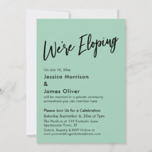 We're Eloping Minimal Handwriting Light Green Invitation