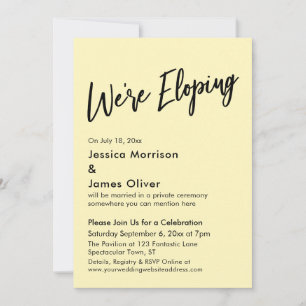 We're Eloping Minimal Handwriting Pale Yellow Invitation