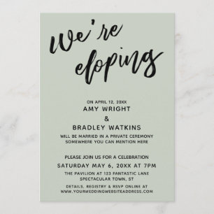 We're Eloping Modern Handwriting Typography Sage Invitation