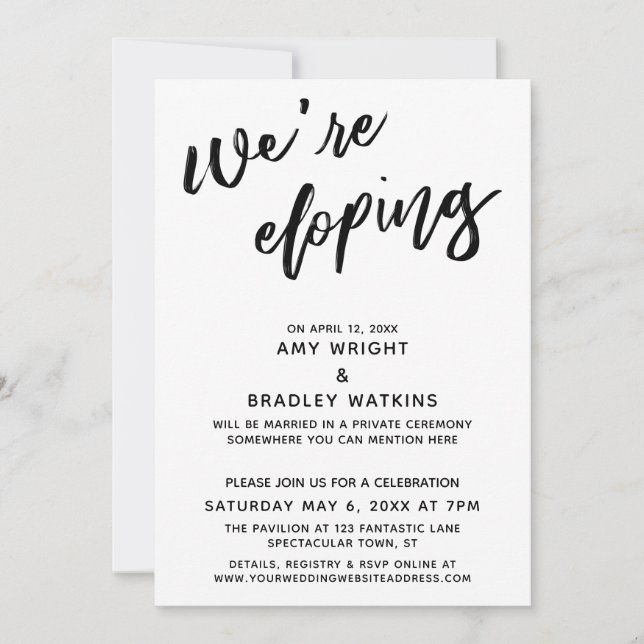 We're Eloping Simple Modern Handwriting Typography Invitation (Front)