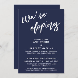 We're Eloping Simple Navy Blue Handwriting Script Invitation