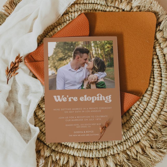 We're eloping Stylish retro Brown announcement (Creator Uploaded)
