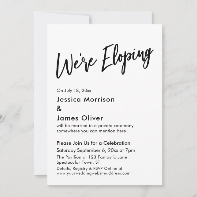 We're Eloping Typography, Minimal Handwriting Invitation (Front)