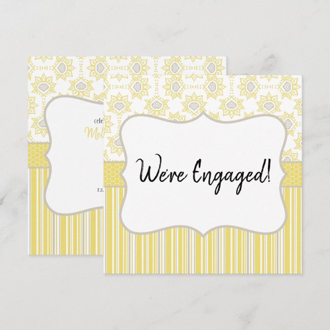 We're Engaged Bee Yellow and Grey Geometric (Front/Back)