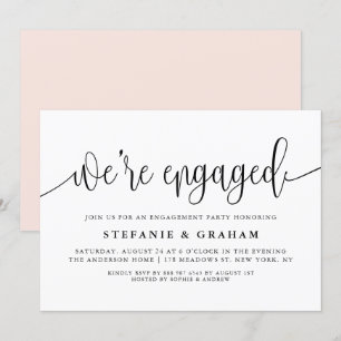 We're Engaged Black Calligraphy Engagement Party Invitation