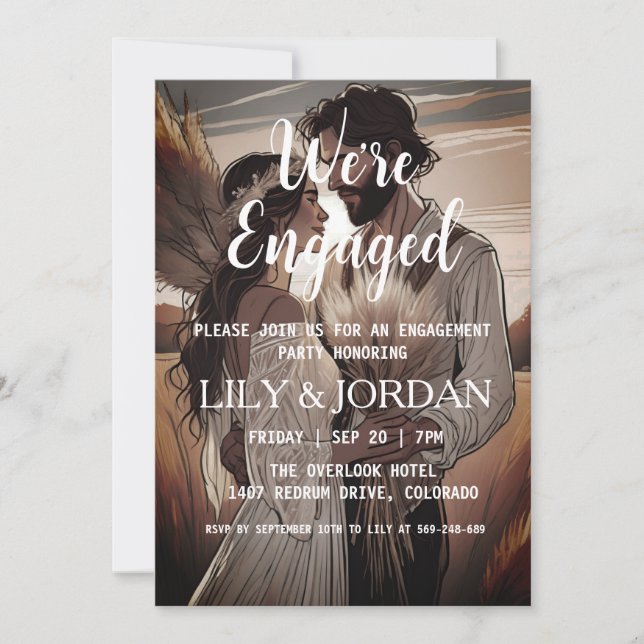 we're engaged boho engagement party invitations (Front)
