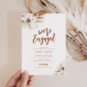 WE'RE ENGAGED boho pampas terracotta engagement Invitation