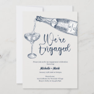 We're Engaged, Champagne Engagement, minimal Invitation