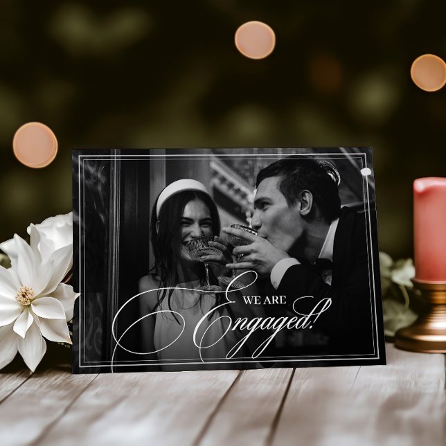 We're Engaged Dark Vintage Photo Engagement Party Invitation (Creator Uploaded)