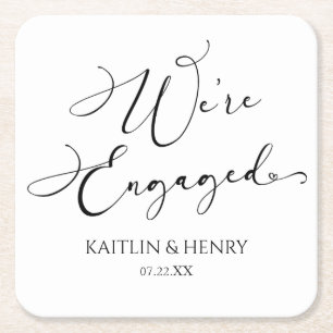 We're Engaged Elegant Minimalist Engagement Party Square Paper Coaster