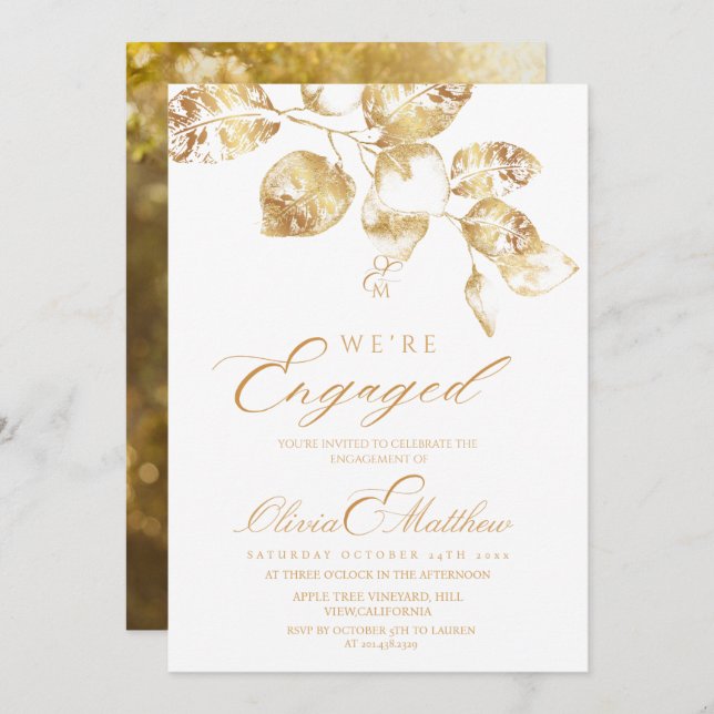 We're Engaged Elegant Photo Engagement Party  Invitation (Front/Back)