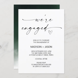 We're Engaged Engagement Party Black White Simple Invitation