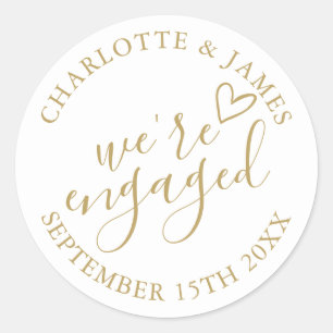 We're Engaged Engagement Party Chic Gold Classic Round Sticker