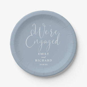 We're Engaged Engagement Party Dusty Blue Paper Plate