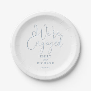 We're Engaged Engagement Party Dusty Blue Paper Plate