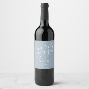 We're Engaged Engagement Party Dusty Blue Wine Label