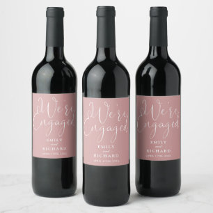 We're Engaged Engagement Party Dusty Rose Pink Wine Label