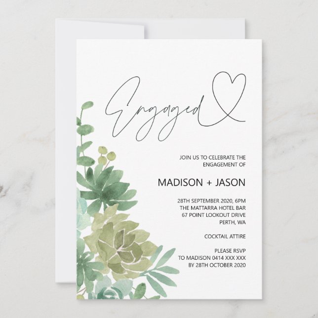 We're Engaged Engagement Party Modern Succulent Invitation (Front)