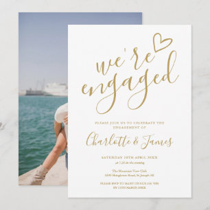 We're Engaged Engagement Party Photo Chic Gold Invitation