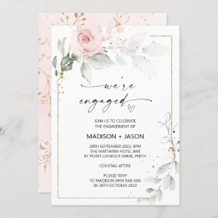 We're Engaged Engagement Party Pink Gold Floral Invitation