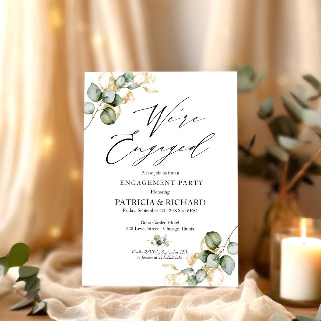 We're Engaged Gold Greenery Engagement Party Invitation (Creator Uploaded)