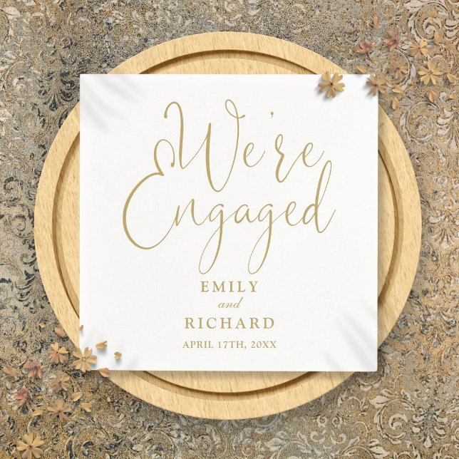 We're Engaged Gold Script Engagement Party  Napkin (We're Engaged Gold Script Engagement Party Napkins)