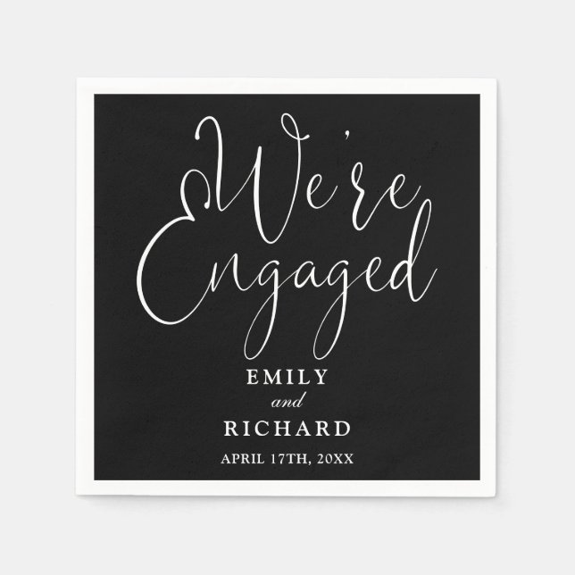We're Engaged Gold Script Engagement Party  Napkin (Front)