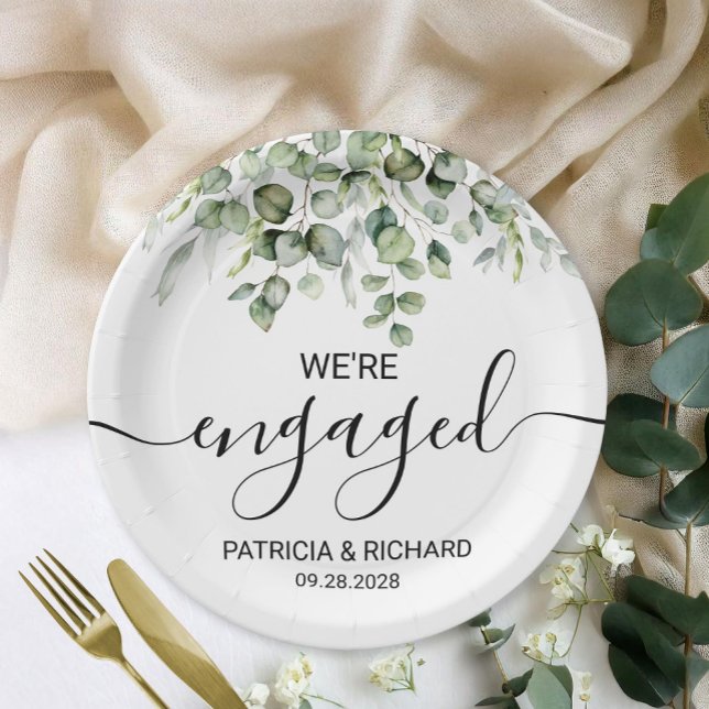 We're Engaged Greenery Engagement Paper Plate (Creator Uploaded)