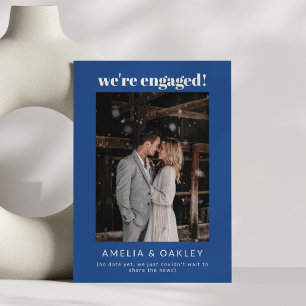We're Engaged Minimalist Elegant Photo French Blue Announcement