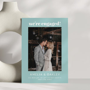 We're Engaged Minimalist Elegant Photo Modern Aqua Announcement