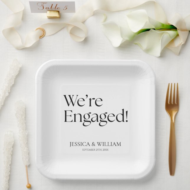 We're Engaged Minimalist Engagement Party Paper Plate (Wedding)