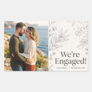 "We're Engaged!" Minimalist Floral Photo Design Sticker