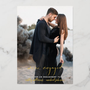 We're Engaged Modern Engagement Party Photo