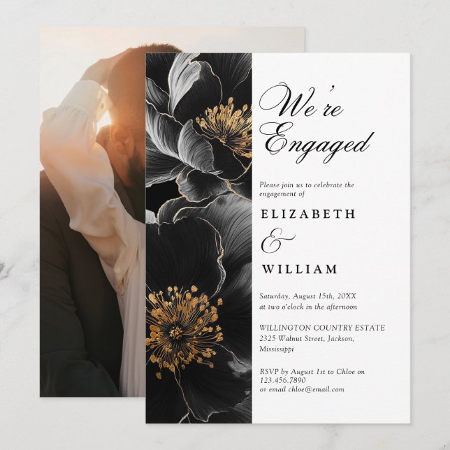 We're Engaged Modern Floral Engagement Party Photo Invitation (Front/Back)