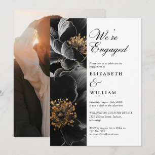 We're Engaged Modern Floral Engagement Party Photo Invitation