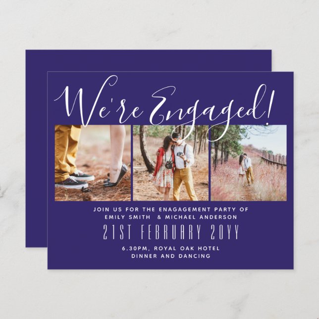 We're Engaged! Modern Photo Collage Invites BUDGET (Front/Back)