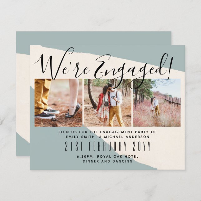 We're Engaged! Modern Photo Collage Invites BUDGET (Front/Back)