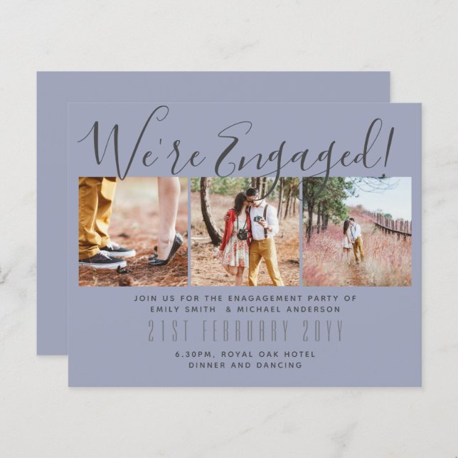We're Engaged! Modern Photo Collage Invites BUDGET (Front/Back)