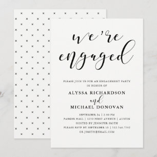 We're Engaged   Modern Romantic Engagement Party Invitation