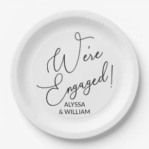 We're Engaged Modern Script Font Paper Plate