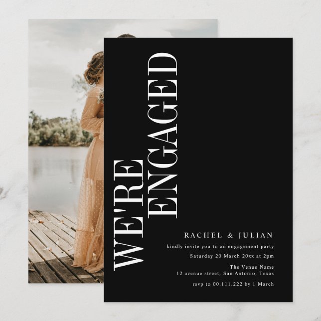we're engaged modern text engagement invitation (Front/Back)