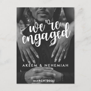 We're Engaged Modern Two Photos Elegant Holiday Postcard